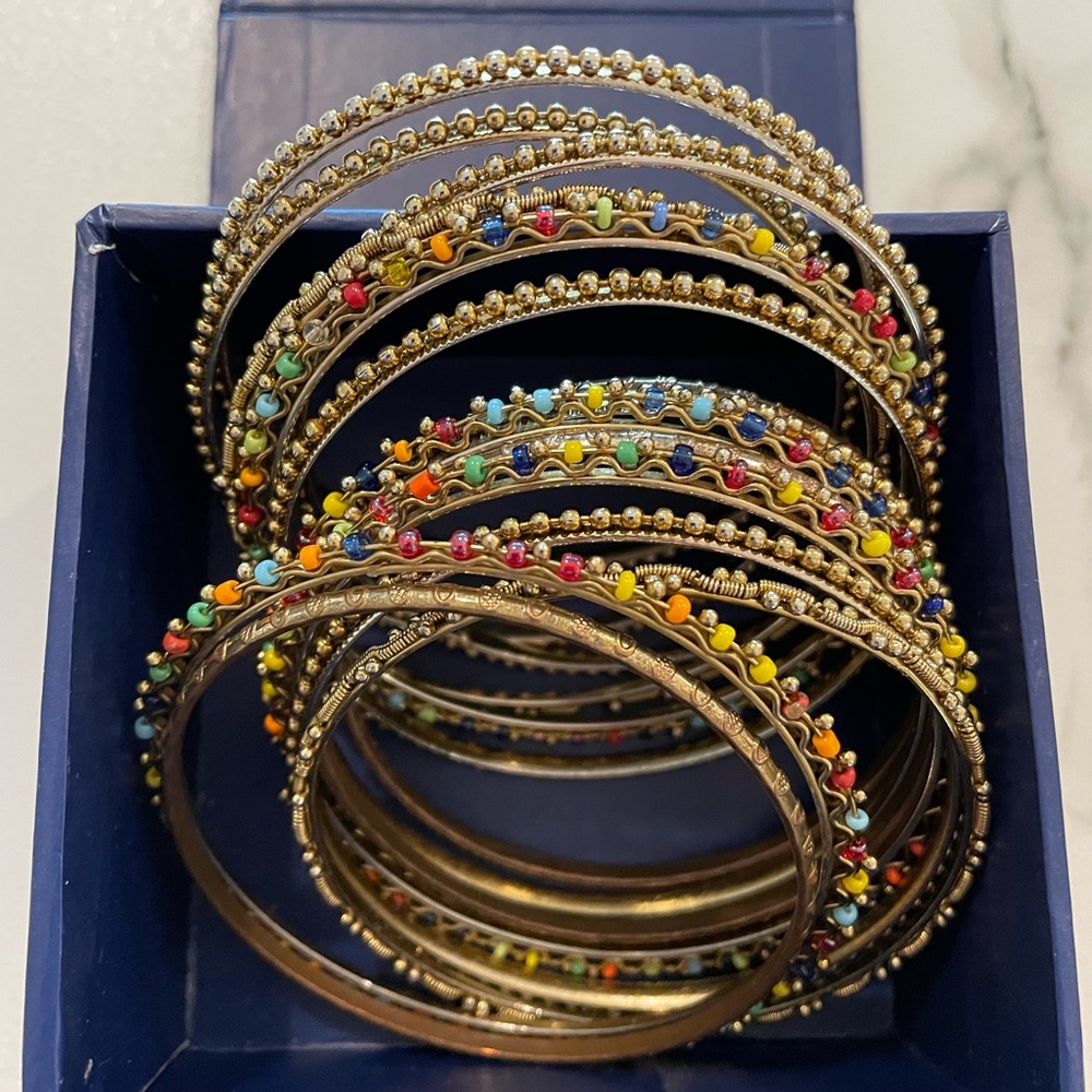 Beaded solid and multicolor bangles (15 total)